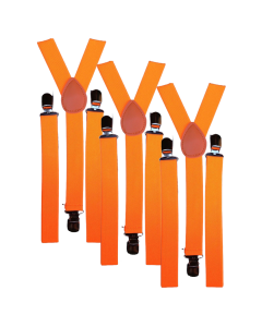 3x Fluro Orange Slim Suspenders Bulk Pack - Strong Adjustable Clip On Braces for Weddings/Formals
