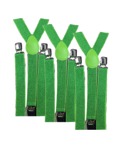 3x Green Glitter Slim Suspenders Bulk Pack - Strong Adjustable Clip On Braces for Weddings/Formals