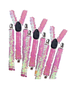3x Light Pink Sequin Slim Suspenders Bulk Pack - Strong Adjustable Clip On Braces for Weddings/Formals