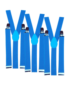 3x Sky Blue Slim Suspenders Bulk Pack - Strong Adjustable Clip On Braces for Weddings/Formals