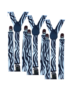 3x Zebra Slim Suspenders Bulk Pack - Strong Adjustable Clip On Braces for Weddings/Formals
