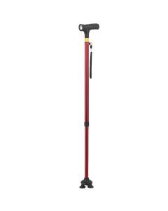 Folding Walking Stick Cane w/ LED Light, Strap & Handle - Metal Adjustable (4 Legs)