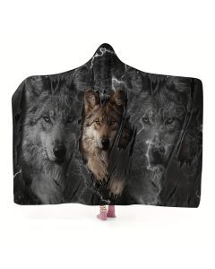 Wolf Pattern Wearable Hat Blanket Flannel