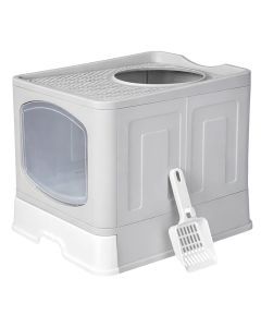 Pawz Large Cat Litter Box Foldable Top Entry Covered Litter Tray Scoop Grey