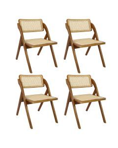 Levede 4x Foldable Dining Chairs Accent Wooden Chair Rattan Furniture Lounge
