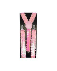 Mens Light Pink Sequin Slim Suspenders - Strong Adjustable Clip On Braces for Weddings/Formals