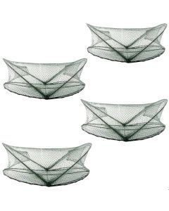 4 x Jarvis Walker Folding Opera House Traps-Green Yabbie Nets-3 Inch Entry Rings