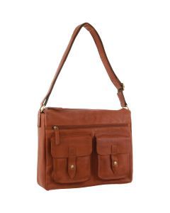Pierre Cardin Leather Briefcase Tote Bag - Cognac (13" Laptop Rustic Satchel Travel)