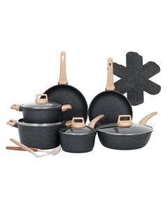 Toque 16-Piece Non Stick Cookware Set Pots Pans Kitchen Induction Oven Black