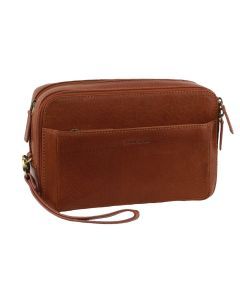 Pierre Cardin Mens Leather Toiletry Travel Organizer Wash Case Bag - Tan