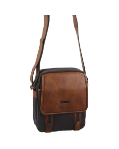 Pierre Cardin Unisex Canvas Crossbody Messenger Sling Pack Bag - Black/Cognac