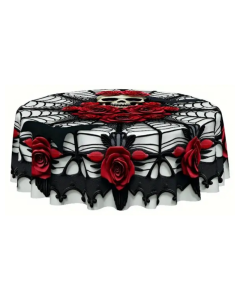 Gothic Skull Roses Round Tablecloth
