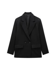 Womens Double Breasted Blazer with Pockets (Black)