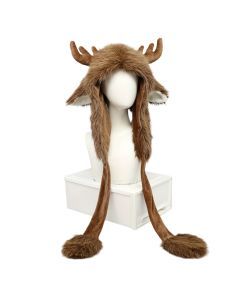 Winter Hat with Warm Moose Antlers Faux Fur