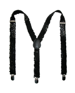Mens Black Sequin Slim Suspenders - Strong Adjustable Clip On Braces for Weddings/Formals