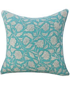 Kolka Sea Green Floral Cotton Decorative Cushion Cover - Green