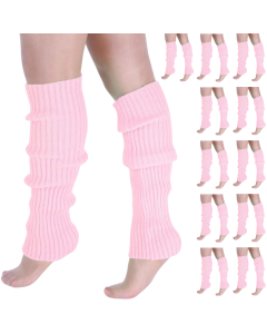 12x Light Pink Ribbed Leg Warmers Bulk Pack - Womens Dance Costume/80s Party