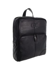 Pierre Cardin Mens Leather Sleek Backpack Bag - Black (w/ Laptop Compartment)