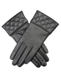 Dents Hazel Womens Leather Gloves with Quilted Cuffs - Black (Fleece Lining)