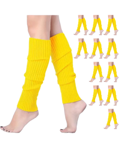 12x Yellow Ribbed Leg Warmers Bulk Pack - Womens Dance Costume/80s Party