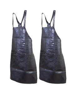2x Pierre Cardin Professional Leather Apron - Shiny Black (Butcher/Woodwork/Hairdressing/Barber/Chef)