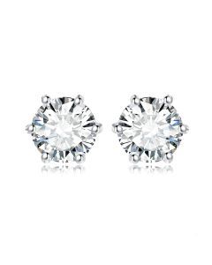 Earrings Stud Round 5A Zirconia Silver for Women (Silver)