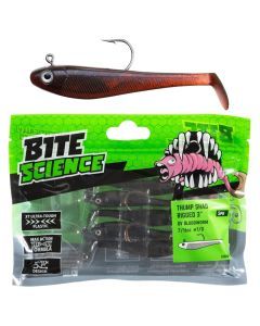 5 Pack of 3 Inch Bite Science Thump Shad Rigged Soft Plastics - UV Bloodworm