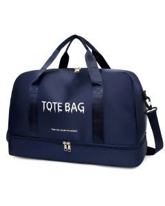 Travel Duffle Bag with Shoe Compartment & Strap (Deep Blue)