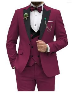 Men's Slim Fit 3-Piece Suit Formal Set (Maroon)