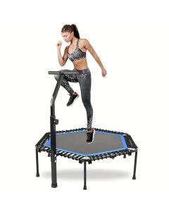 Rebounder Mini Trampoline with Adjustable Handle Bar(Blue)