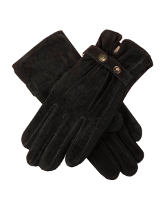 Dents Women's Three-Point Fleece-Lined Suede Gloves - Black