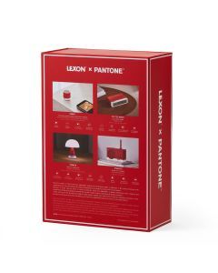 Lexon GIFT Set PANTONE - Includes Mino+ Mini Speaker, Flip Classic Clock, Mina M Lamp, Thykho 3  Speaker - 2035 Red