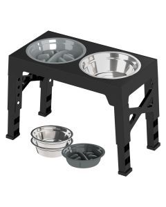 Pawz Elevated Pet Feeder 3 Bowl Food Water Dog Adjustable Height Raised Stand