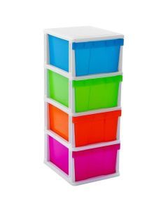 MEGA 4 Tier Drawer Storage Shelf Unit Organiser - Plastic Level Office Cabinet in Coloured