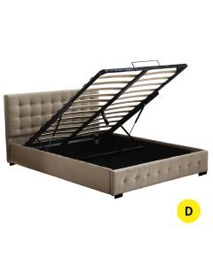 Levede Fabric Bed Frame Double Gas Lift Storage Mattress Base Platform Beige