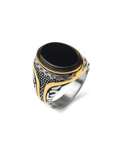 Stainless Steel Gemstone Rings for Men and Women (Black Onyx)
