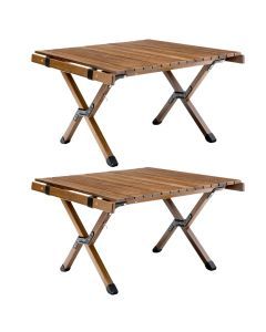 2x 62cm Foldable Bamboo Outdoor Camping Table Waterproof Wood Travel - Small