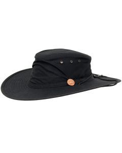 Durack Unisex Wide Brim Oilskin Hat With Chinstrap & Toggle (Black)