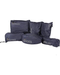 Flight Mode 5pcs Travel Bag Organiser Set - Laundry, Toiletries, Shoes and Cables - Black