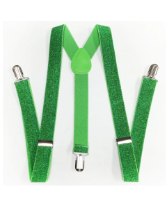 Mens Green Glitter Slim Suspenders - Strong Adjustable Clip On Braces for Weddings/Formals