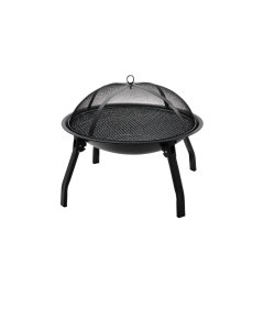 Outdoor Charcoal Fire Pit Portable Iron Fire Bowl with Folding Legs Black