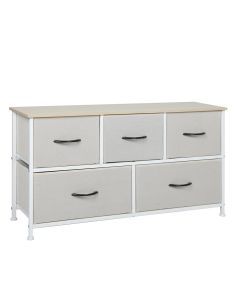 Levede Storage Cabinet Tower Chest of Drawers Dresser Tallboy 5 Drawer Beige