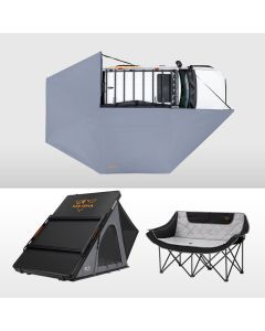 San Hima 270° Awning Driver Side + Rooftop Tent + Rack + Double Camping Chair