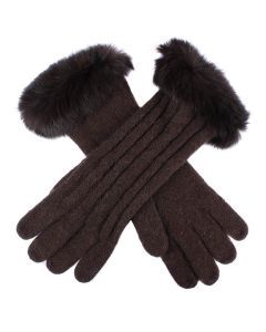Dents Womens Cable Knit Gloves with Rabbit Fur Cuffs - Chocolate (One Size)