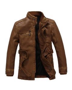 Mens PU Leather Fleece Lined Winter Jacket (Yellow thin)