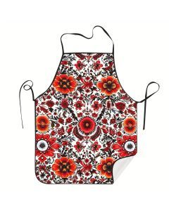 Ukrainian Traditional Print Apron - Unisex Vintage Floral Design in Bold Red & Orange