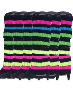 6x Rainbow/Black Stripe Ribbed Leg Warmers Bulk Pack - Womens Dance Costume/80s Party
