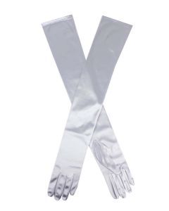 Dents Womens Long Opera Satin Gloves in Silver Grey