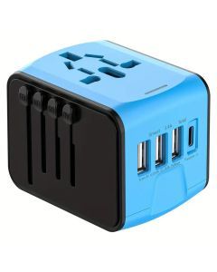 Universal Travel Adapter with 4 USB Ports and Type-C Port - Blue