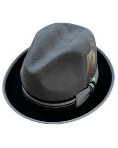 100% Wool Trilby Hat - Grey/Black (with Feather)